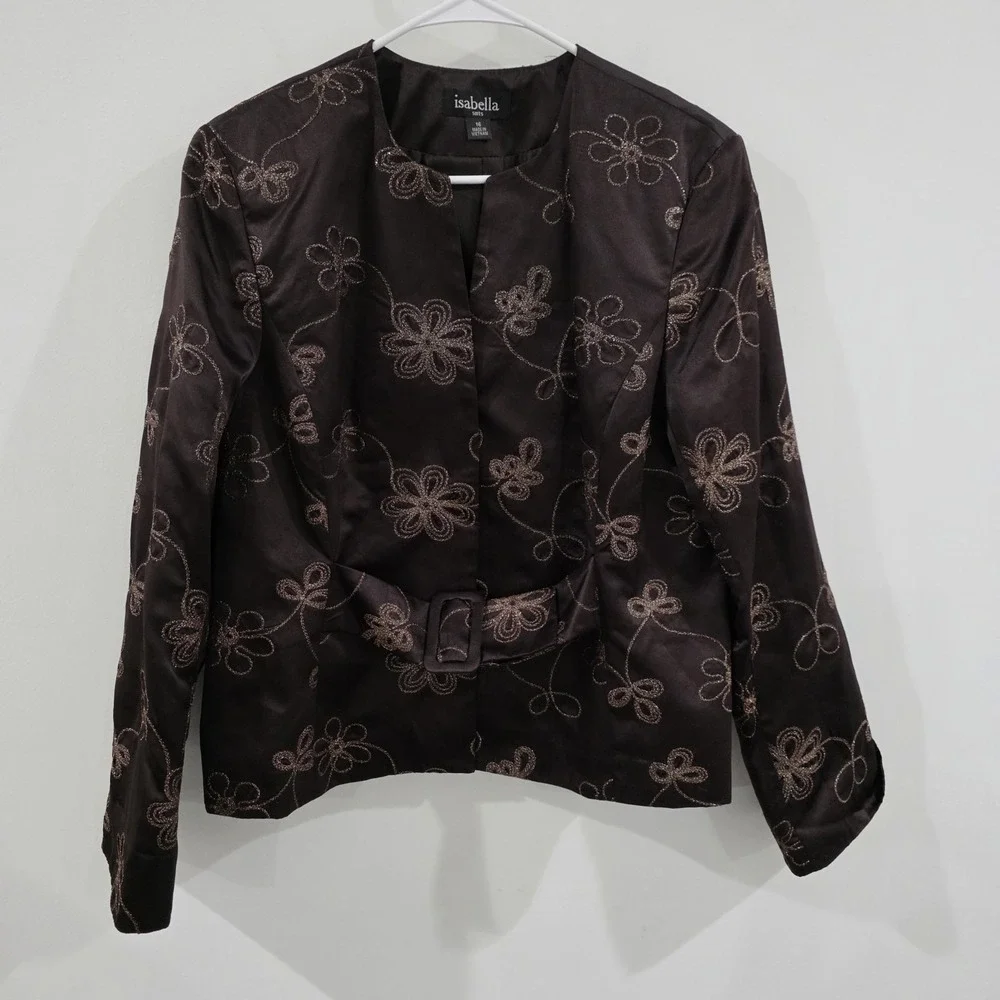 Womes Brown‎ Floral Embroidered Jacket Size 16 Glitter Glam Feminine Indie